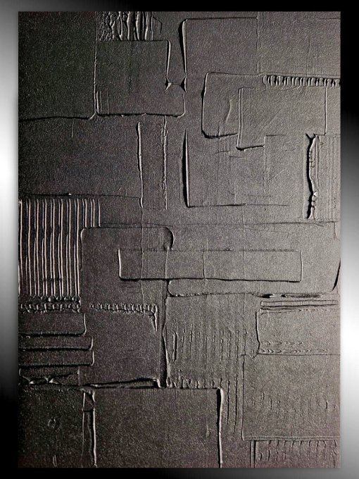 MONOCHROME NOIR référence B15 - Tableau abstrait noir – Peinture contemporaine minimaliste 50x70 cm