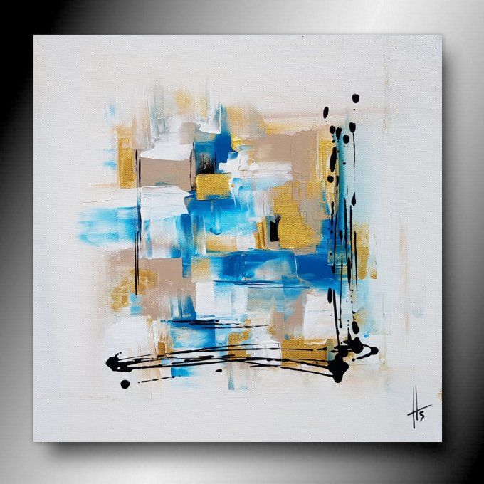 Peinture abstraite contemporaine bleu et blanc – Œuvre originale - METALLIC BLUE