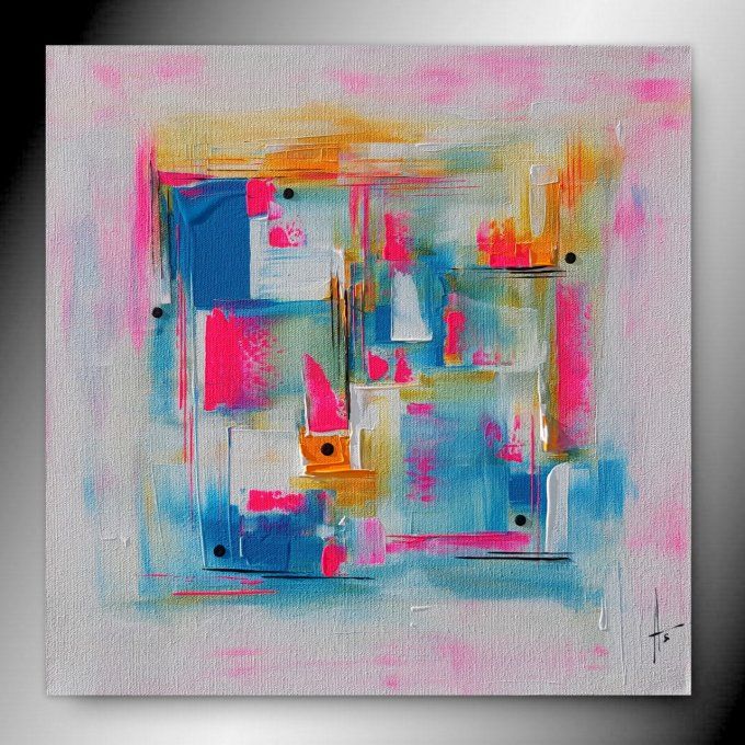 Peinture abstraite contemporaine rose et bleu – Œuvre originale - FIN DE SEMAINE