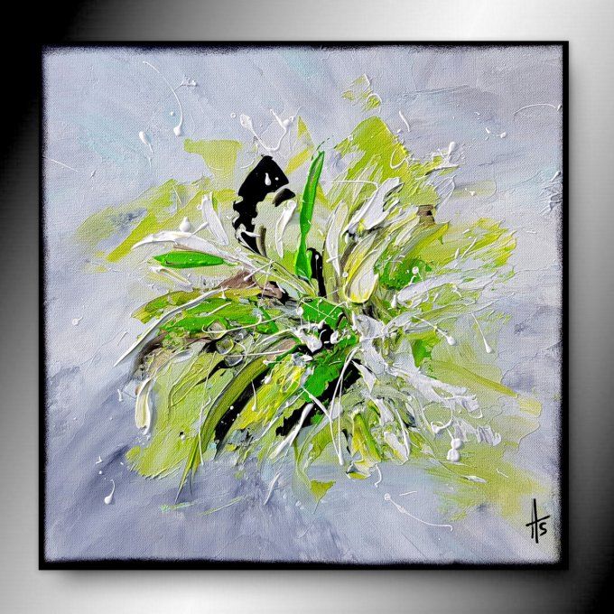 Peinture abstraite contemporaine vert et gris – Œuvre originale - INSTANT D'ESPOIR