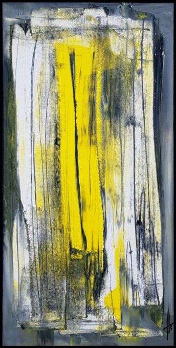Peinture abstraite contemporaine gris, jaune et blanc – Œuvre originale - FEELING