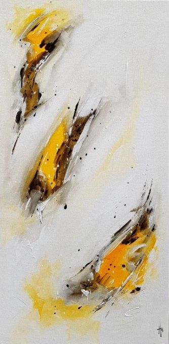 Peinture abstraite contemporaine blanc, jaune et marron – Œuvre originale - ENVOLE TOI