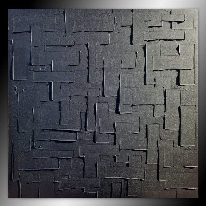 MONOCHROME NOIR référence a19 -Tableau abstrait noir – Peinture contemporaine minimaliste 100x100 cm