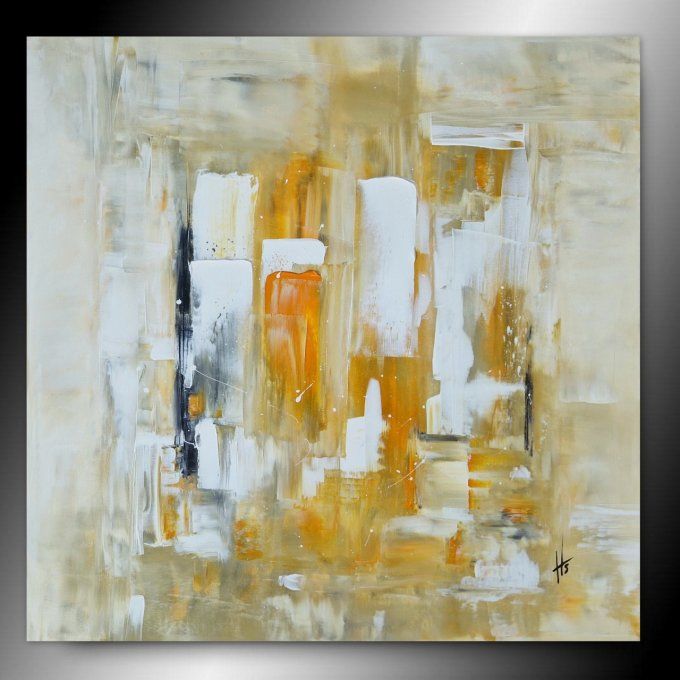 Peinture abstraite contemporaine orange et blanc – Œuvre originale - ACADEMY
