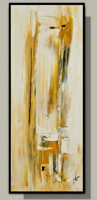 Peinture abstraite contemporaine blanc, ocre jaune, verticale – Œuvre originale - AMARILLO