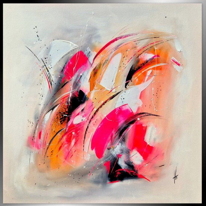 Peinture abstraite contemporaine rose et orange – Œuvre originale - CHARLESTON