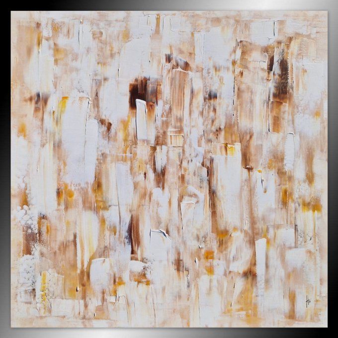 Peinture abstraite contemporaine marron et blanc – Œuvre originale - ENTRE LES MURS DU TEMPS