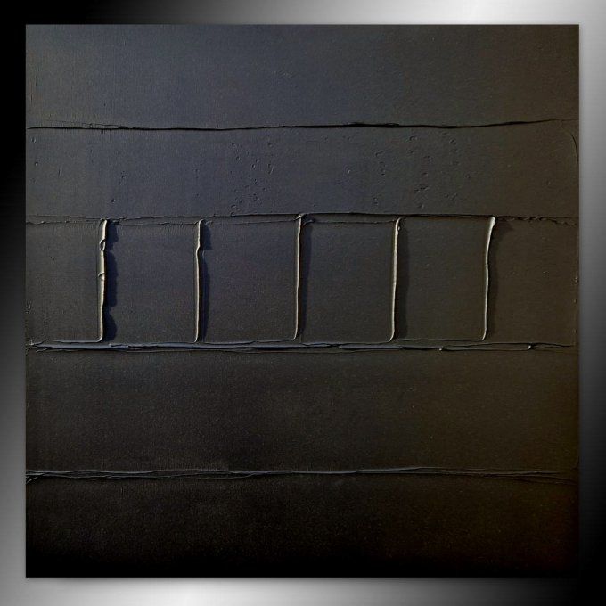 MONOCHROME NOIR référence M15 -Tableau abstrait noir – Peinture contemporaine minimaliste 100x100 cm