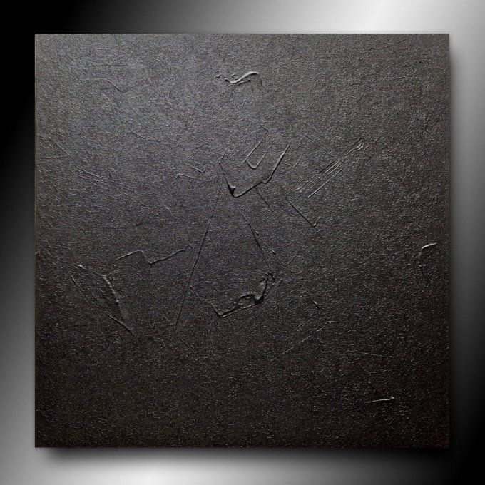 MONOCHROME NOIR référence Y8 - Tableau abstrait noir – Peinture contemporaine minimaliste 50x50 cm