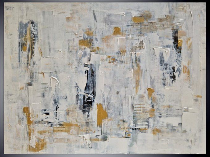 Peinture abstraite contemporaine blanc, noir et doré – Œuvre originale - MURMURES CLAIRS