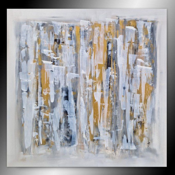 Peinture abstraite contemporaine gris et or – Œuvre originale - ONLY YOU