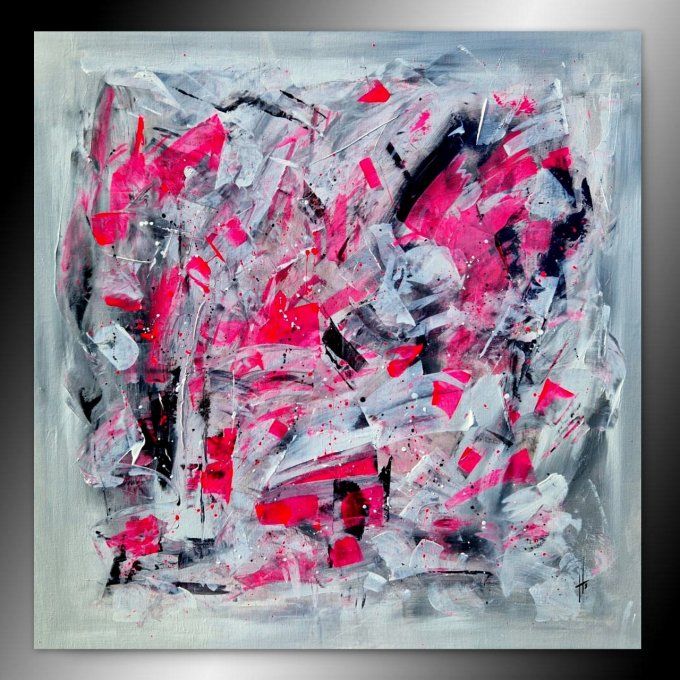 Peinture abstraite contemporaine rose et gris – Œuvre originale - SOUFFLE ROSE