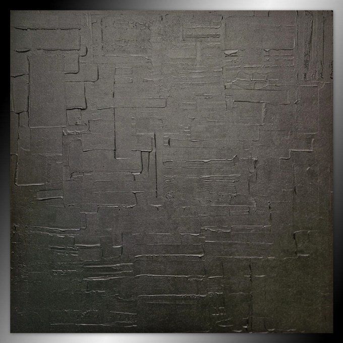 MONOCHROME NOIR référence T18 -Tableau abstrait noir – Peinture contemporaine minimaliste 100x100 cm
