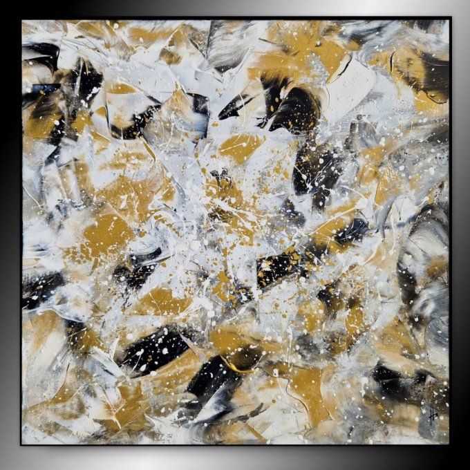Peinture abstraite contemporaine blanc et or – Œuvre originale - FUSION