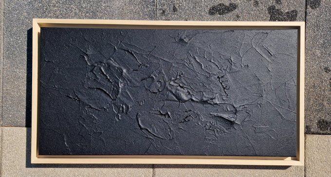 MONOCHROME NOIR G18 avec caisse américaine bois naturel - Tableau abstrait noir 80X40 cm